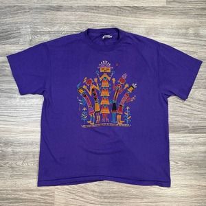 VINTAGE 90s Americana Native American Print Single Stitch Unisex Tee Size L